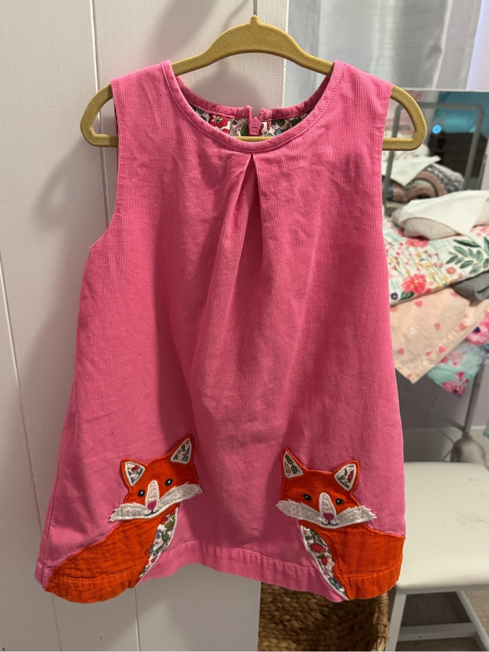 Mini Boden Pink Sleeveless Fox Applique Dress, size 2-3